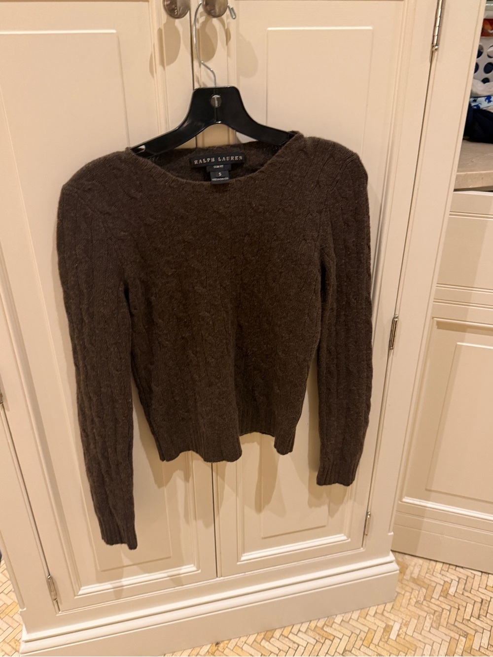Ralph Lauren Chocolate Brown Cable-Knit Crew Sweater